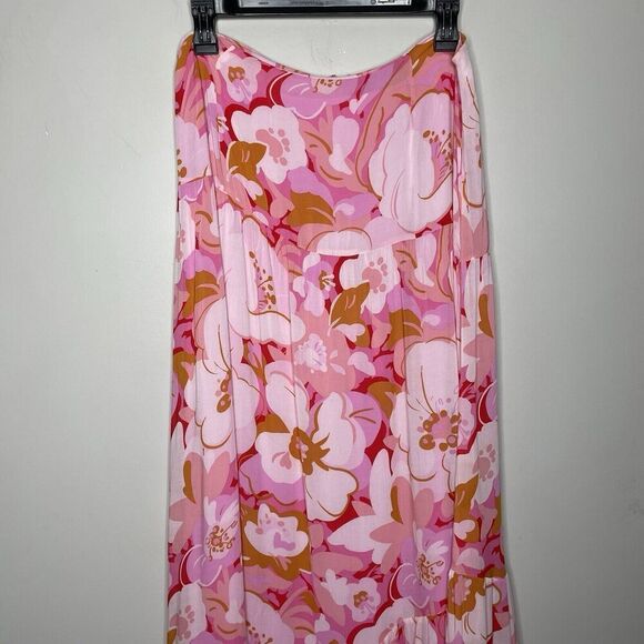 MINKPINK Josie Maxi Skirt Women Large Pink Floral 100% Viscose Lined - Picture 5 of 16